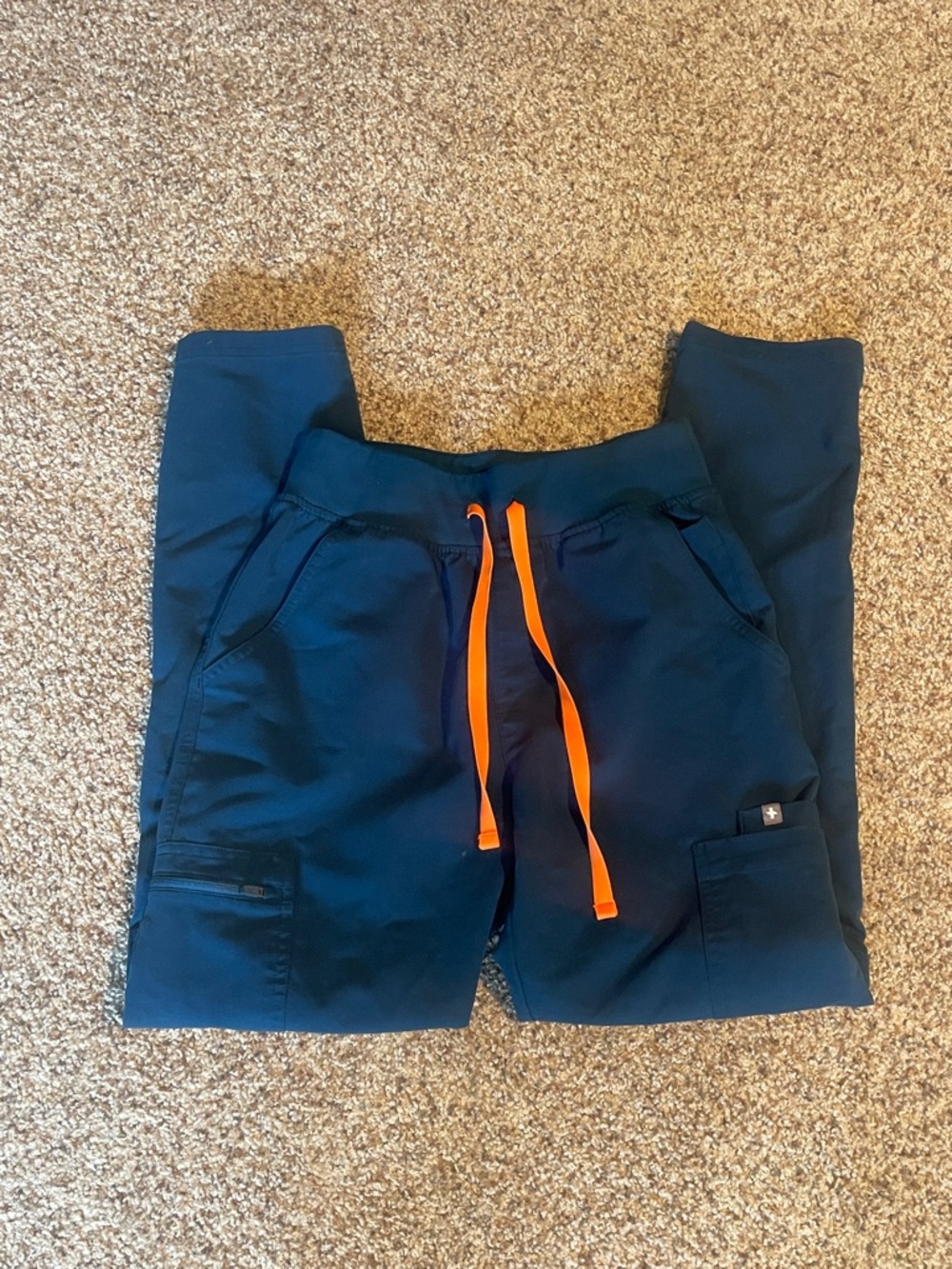 Women’s Blue Figs Pants with Orange Drawstring Size XS